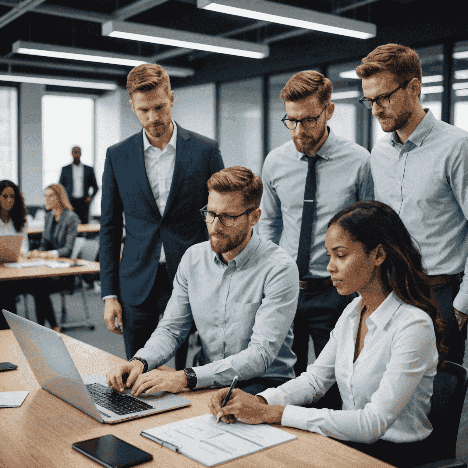 A diverse group of employees attending a training session to acquire new skills and knowledge, emphasizing the importance of continuous learning in the face of automation.